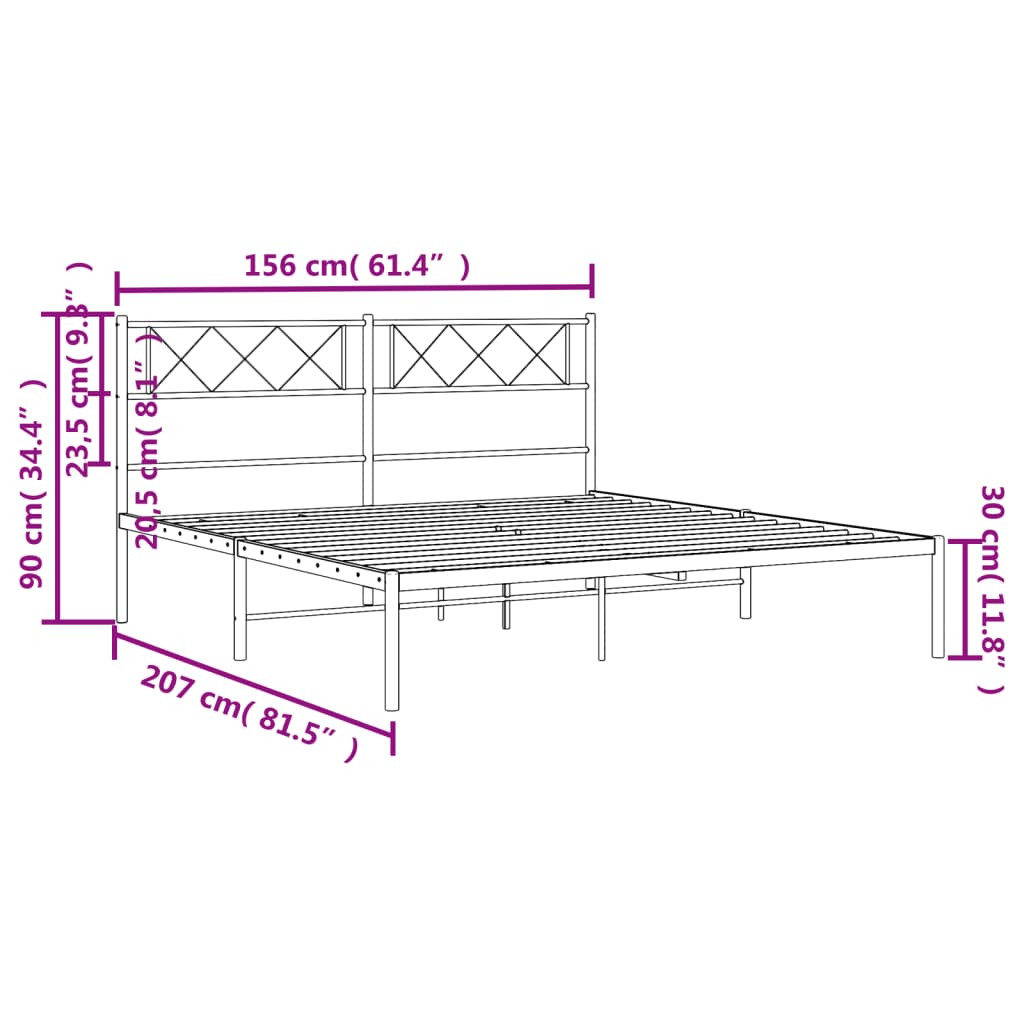 vidaXL Metal Bed Frame with Headboard Black 59.1"x78.7"-7