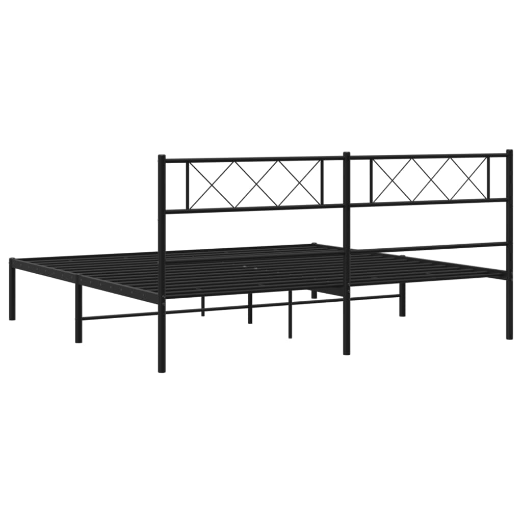 vidaXL Metal Bed Frame with Headboard Black 72"x83.9" California King-5