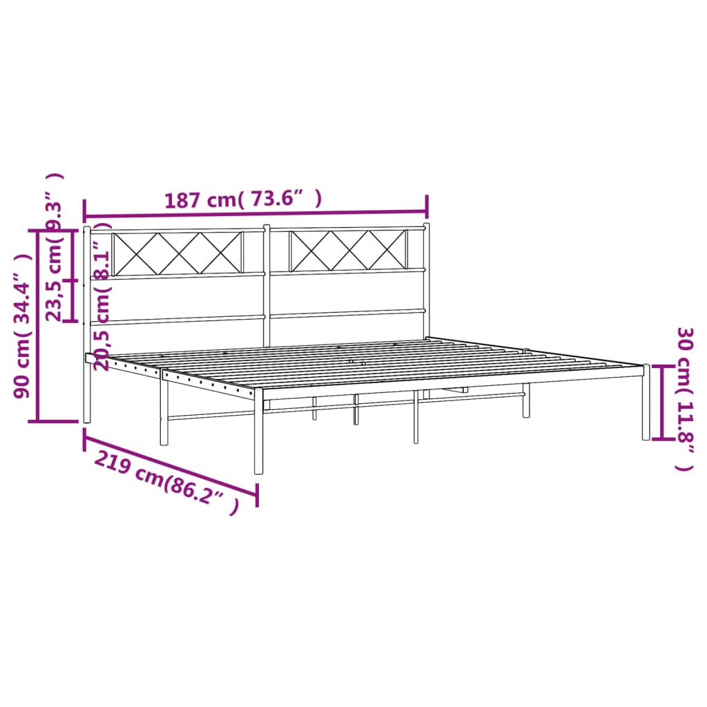 vidaXL Metal Bed Frame with Headboard Black 72"x83.9" California King-7