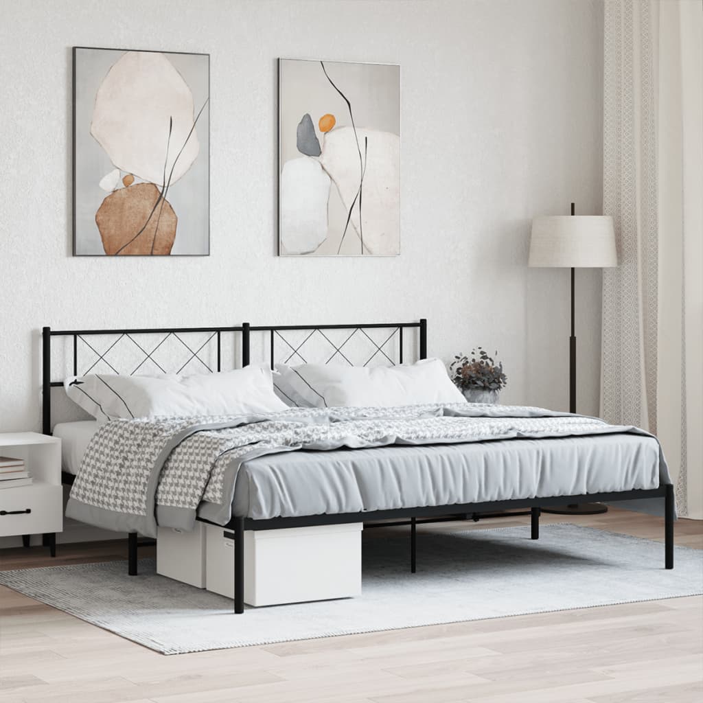 vidaXL Metal Bed Frame with Headboard Black 72"x83.9" California King-0