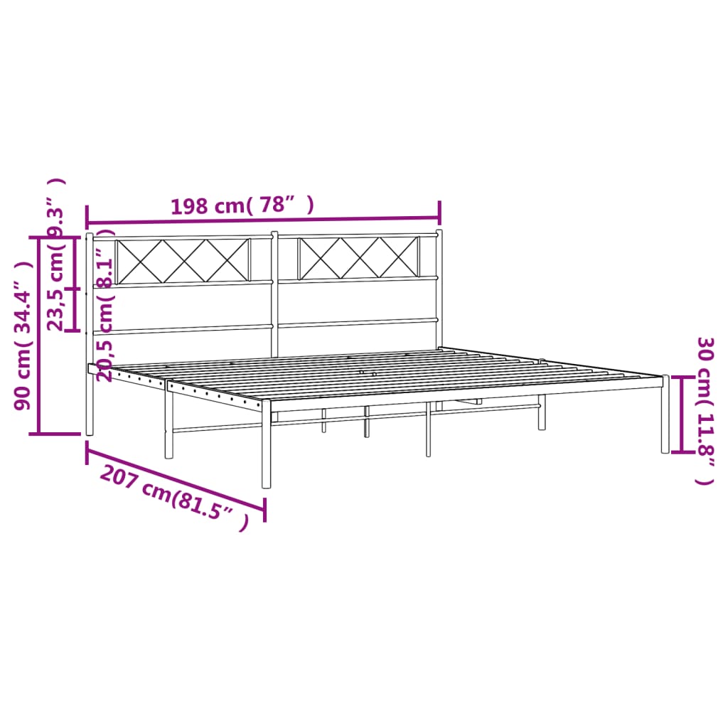 vidaXL Metal Bed Frame with Headboard Black 76"x79.9" King-7