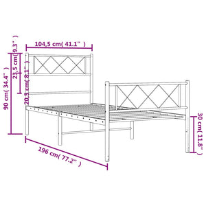 vidaXL Metal Bed Frame with Headboard and Footboard Black 39.4"x74.8" Twin-7