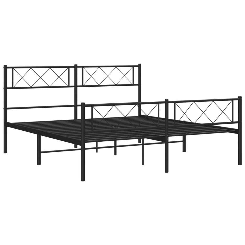 vidaXL Metal Bed Frame with Headboard and Footboard Black 53.1"x74.8"-3