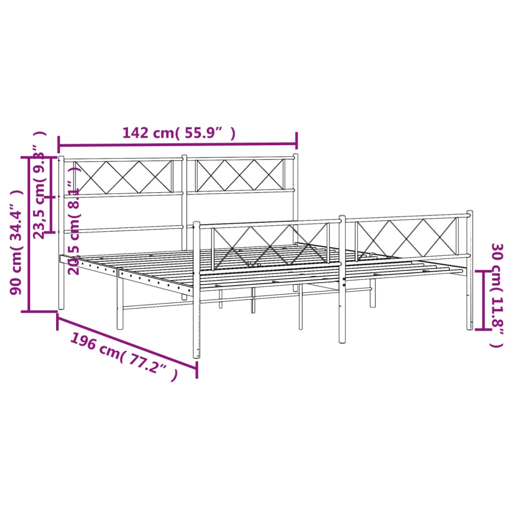 vidaXL Metal Bed Frame with Headboard and Footboard Black 53.1"x74.8"-7