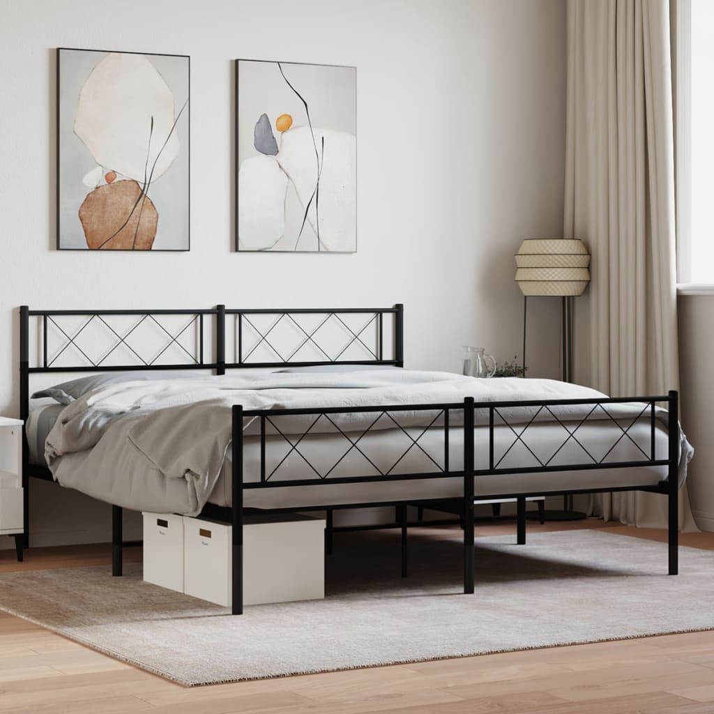 vidaXL Metal Bed Frame with Headboard and Footboard Black 59.1"x78.7"-0