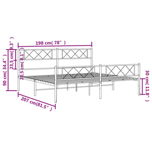 vidaXL Metal Bed Frame with Headboard and Footboard Black 76"x79.9" King-7