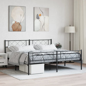 vidaXL Metal Bed Frame with Headboard and Footboard Black 76"x79.9" King-0