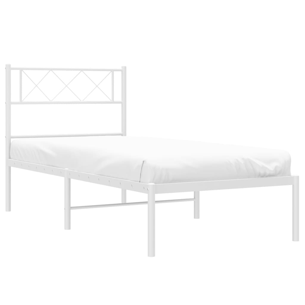 vidaXL Metal Bed Frame with Headboard White 39.4"x74.8" Twin-1