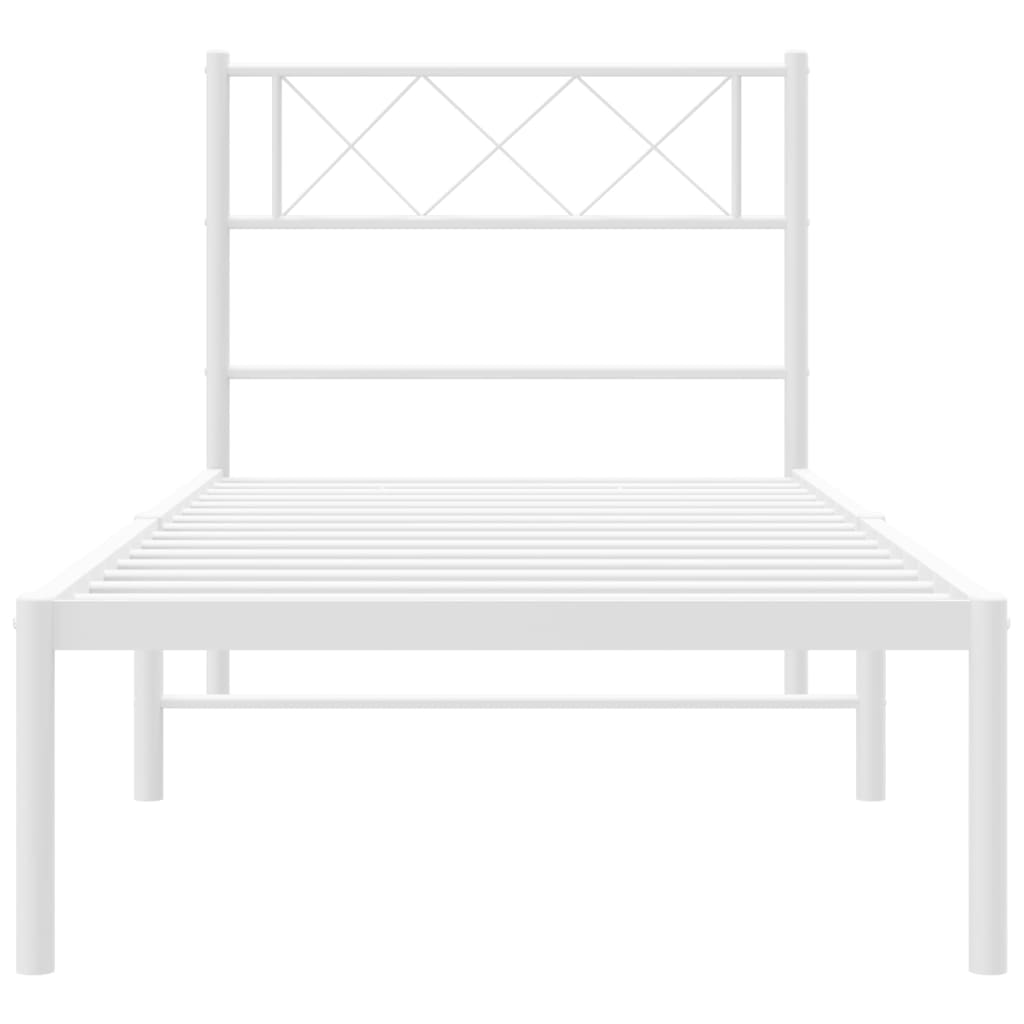 vidaXL Metal Bed Frame with Headboard White 39.4"x74.8" Twin-3