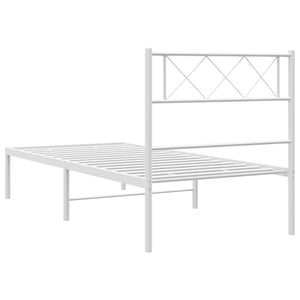 vidaXL Metal Bed Frame with Headboard White 39.4"x74.8" Twin-5