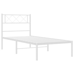 vidaXL Metal Bed Frame with Headboard White 39.4"x78.7"-2