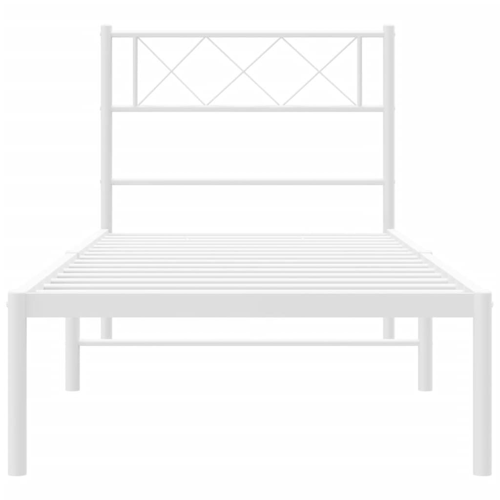 vidaXL Metal Bed Frame with Headboard White 39.4"x78.7"-3