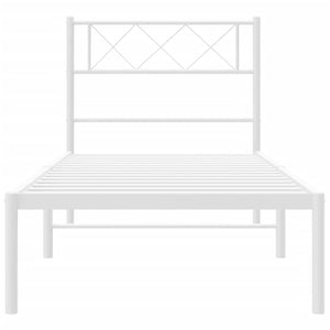 vidaXL Metal Bed Frame with Headboard White 39.4"x78.7"-3