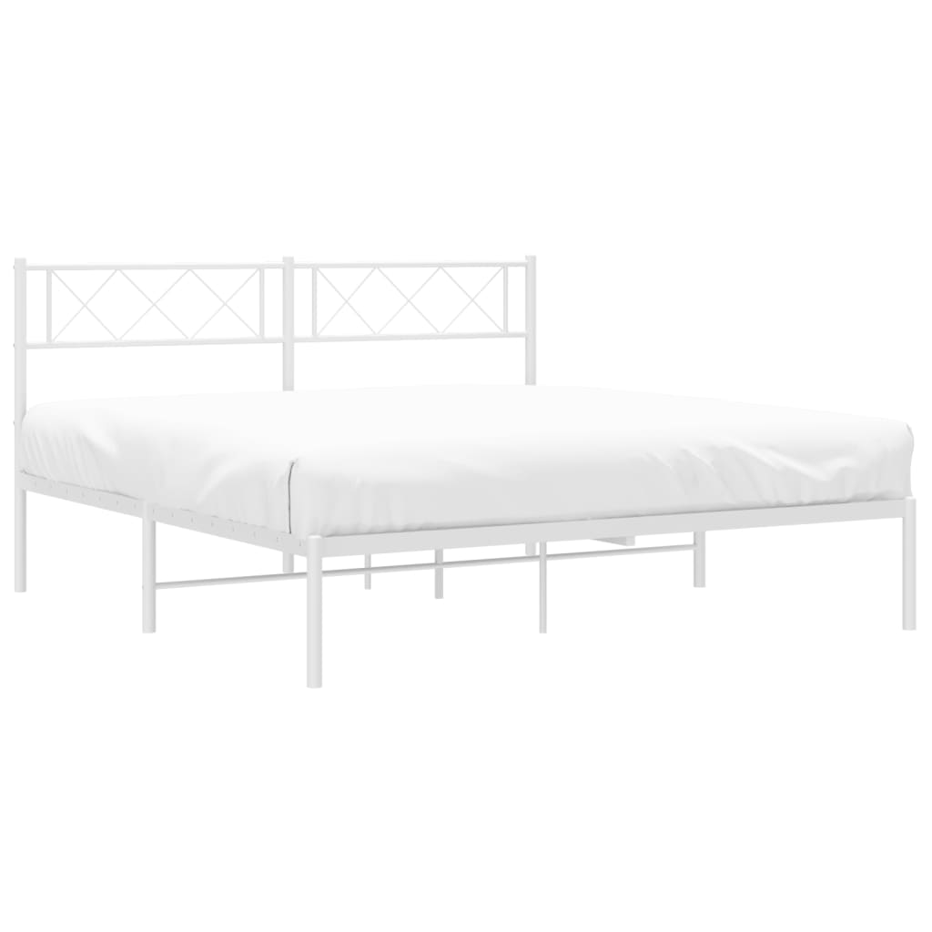 vidaXL Metal Bed Frame with Headboard White 53.1"x74.8"-1