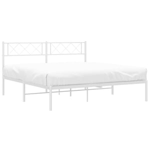 vidaXL Metal Bed Frame with Headboard White 53.1"x74.8"-1