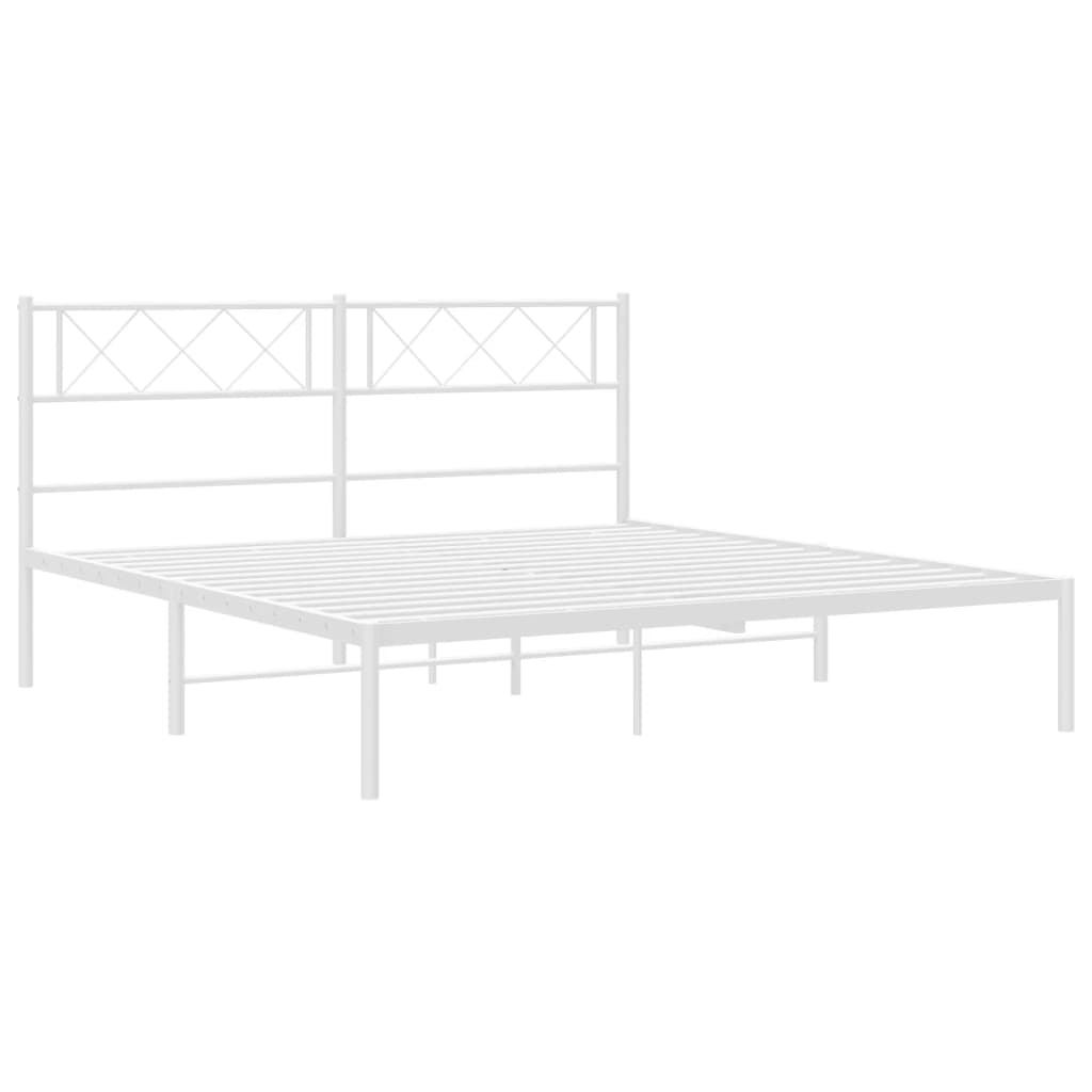 vidaXL Metal Bed Frame with Headboard White 53.1"x74.8"-2