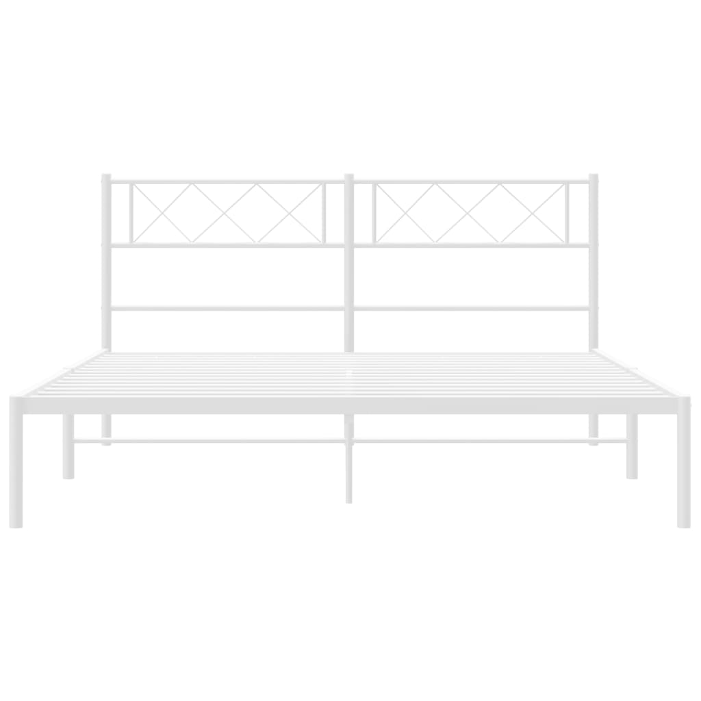 vidaXL Metal Bed Frame with Headboard White 53.1"x74.8"-3