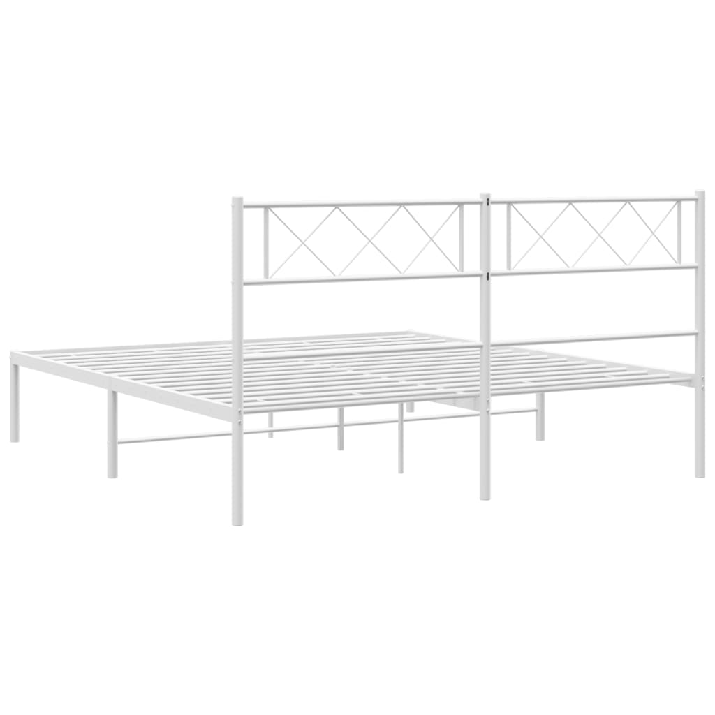 vidaXL Metal Bed Frame with Headboard White 53.1"x74.8"-5