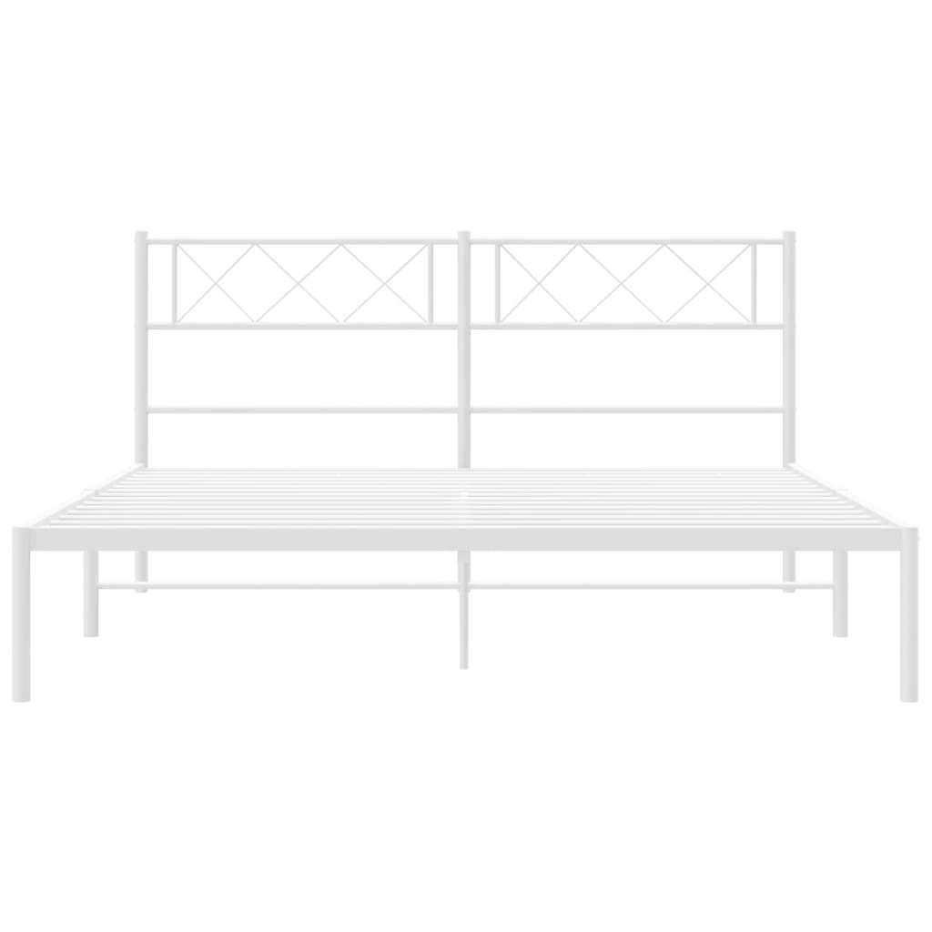 vidaXL Metal Bed Frame with Headboard White 59.1"x78.7"-3