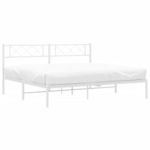 vidaXL Metal Bed Frame with Headboard White 72"x83.9" California King-1