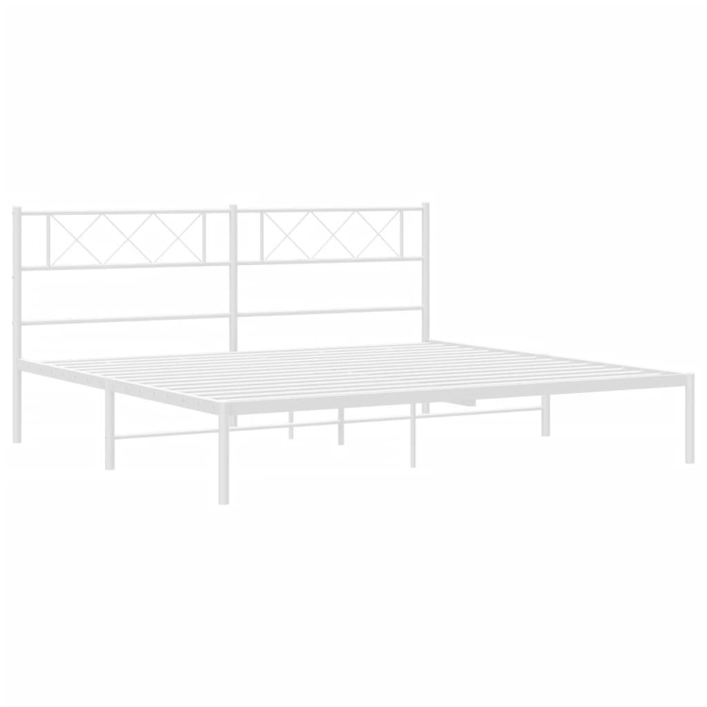 vidaXL Metal Bed Frame with Headboard White 72"x83.9" California King-2