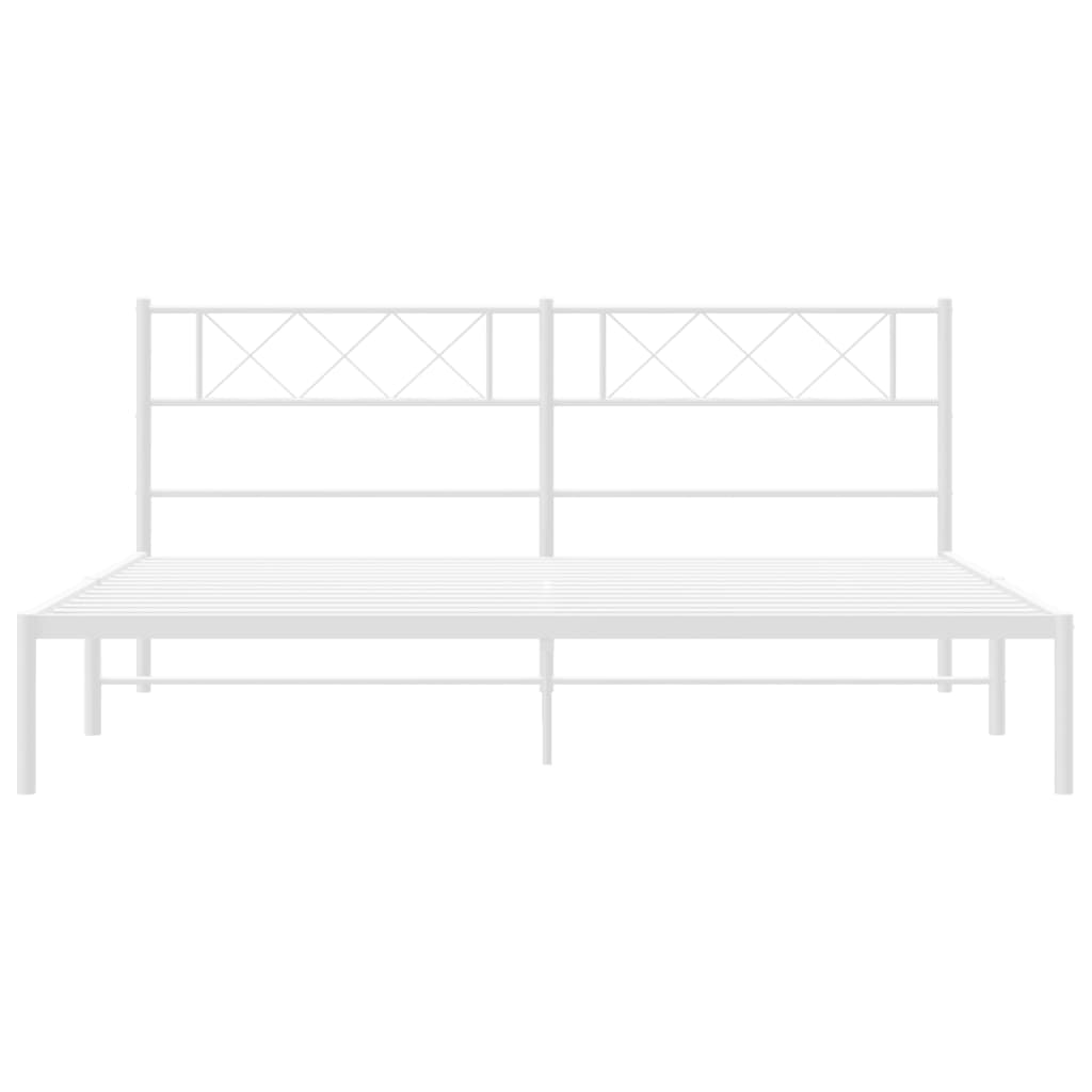 vidaXL Metal Bed Frame with Headboard White 72"x83.9" California King-3