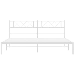 vidaXL Metal Bed Frame with Headboard White 72"x83.9" California King-3