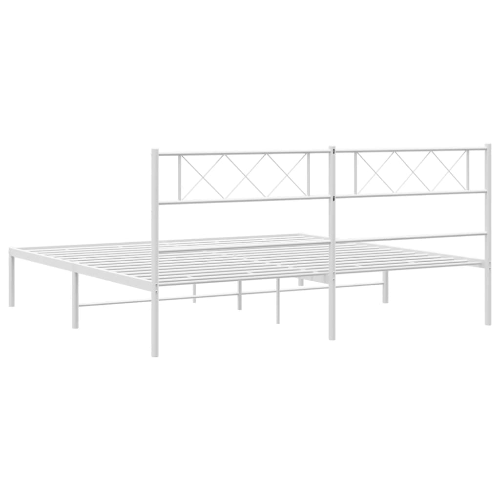 vidaXL Metal Bed Frame with Headboard White 72"x83.9" California King-5