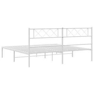 vidaXL Metal Bed Frame with Headboard White 72"x83.9" California King-5