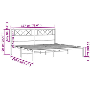 vidaXL Metal Bed Frame with Headboard White 72"x83.9" California King-7