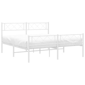 vidaXL Metal Bed Frame with Headboard and Footboard White 53.1"x74.8"-1