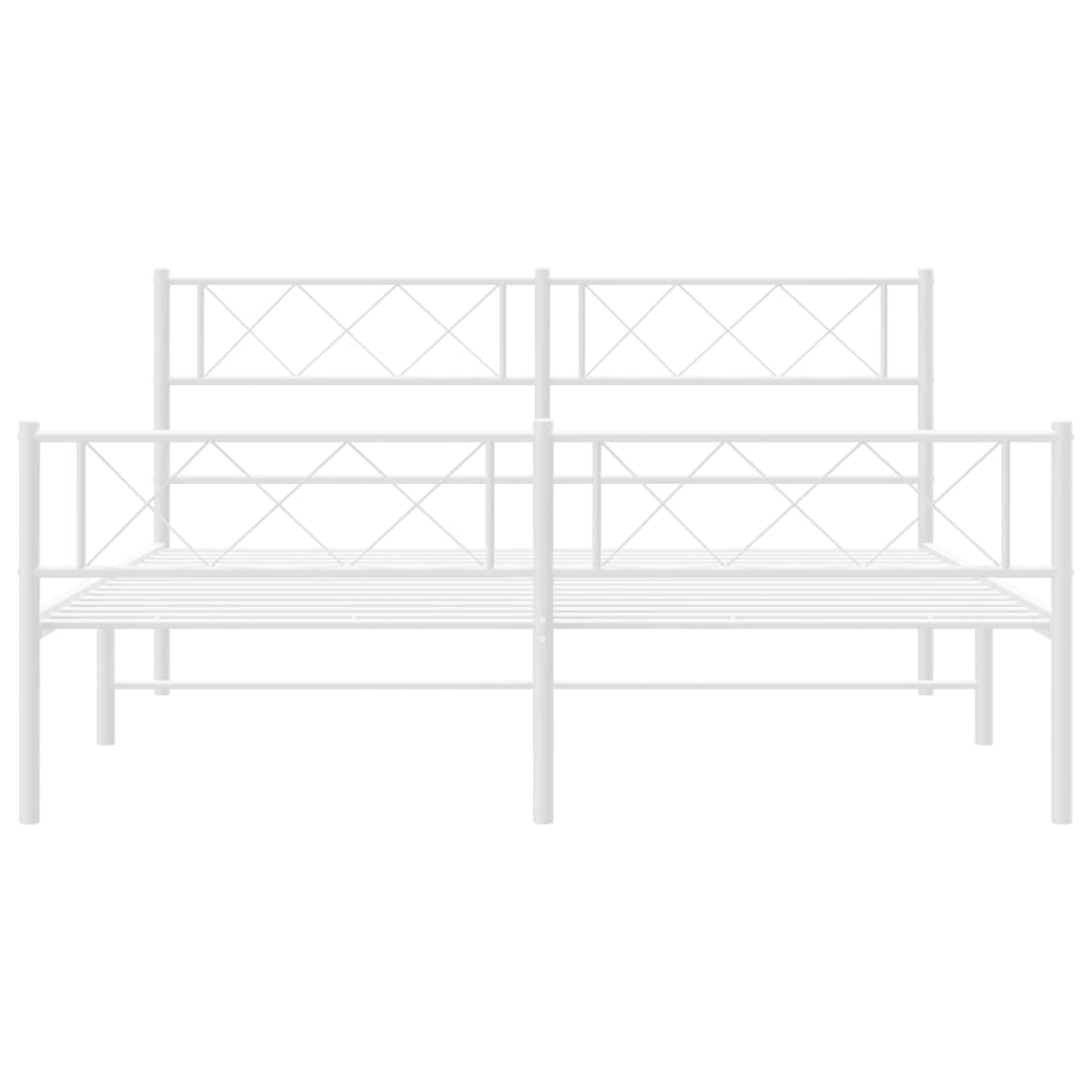 vidaXL Metal Bed Frame with Headboard and Footboard White 53.1"x74.8"-2