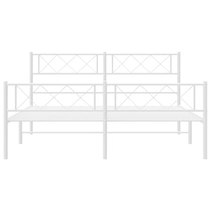 vidaXL Metal Bed Frame with Headboard and Footboard White 53.1"x74.8"-2