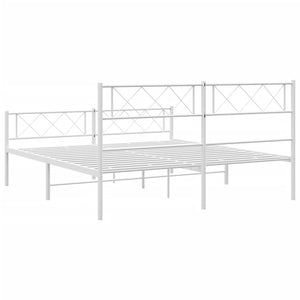 vidaXL Metal Bed Frame with Headboard and Footboard White 53.1"x74.8"-5