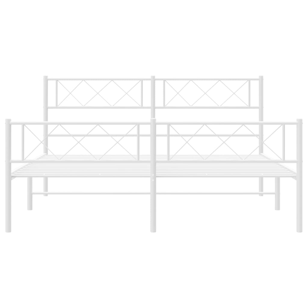 vidaXL Metal Bed Frame with Headboard and Footboard White 59.1"x78.7"-2