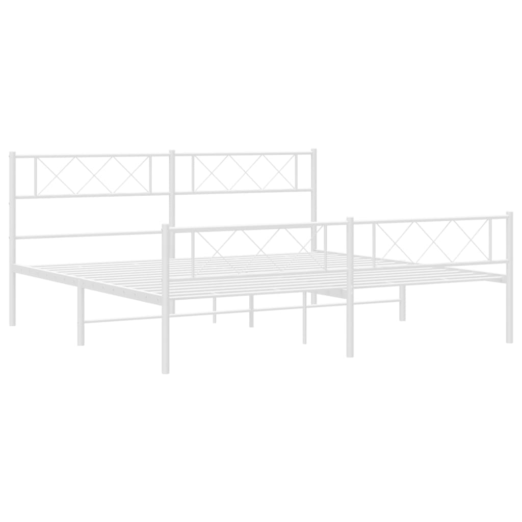 vidaXL Metal Bed Frame with Headboard&Footboard White 72"x83.9" California King-3