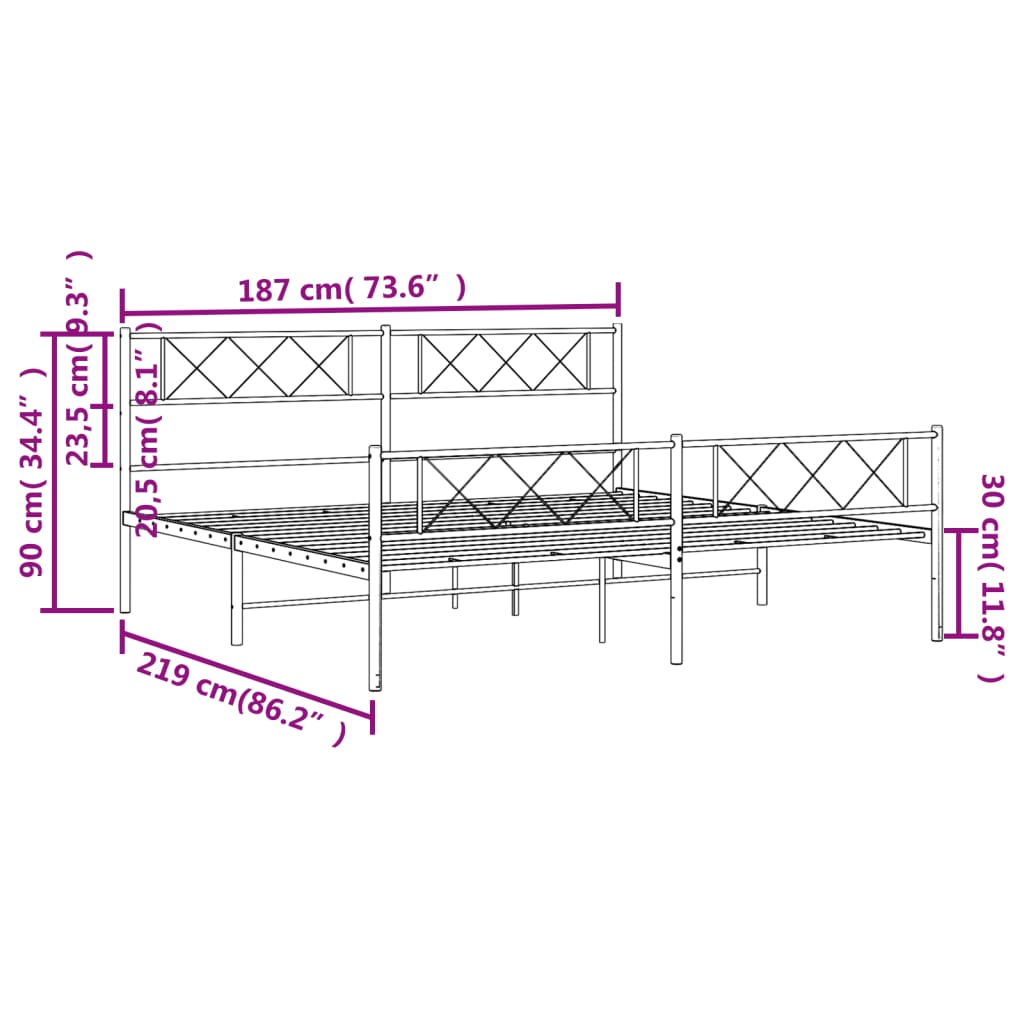 vidaXL Metal Bed Frame with Headboard&Footboard White 72"x83.9" California King-7