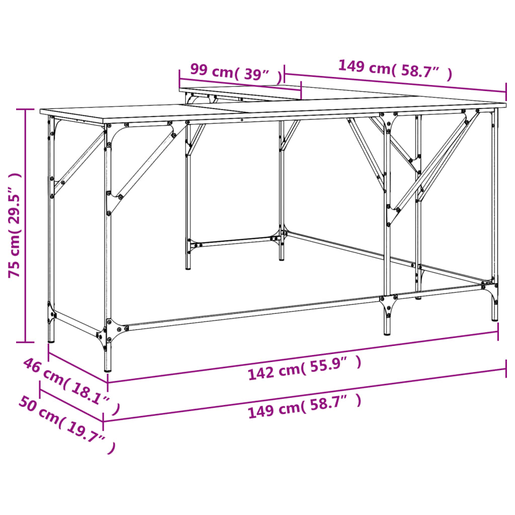 vidaXL Desk L-shape Computer Writing Table with Metal Frame Engineered Wood-15