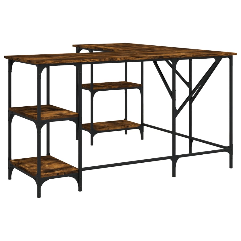 vidaXL Desk Storage L-shape Computer Study Table with Shelves Engineered Wood-17