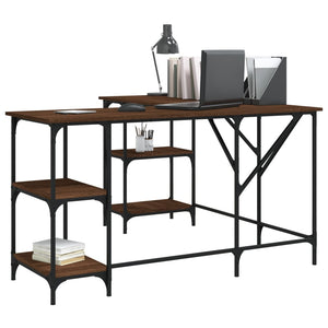 vidaXL Desk Storage L-shape Computer Study Table with Shelves Engineered Wood-0