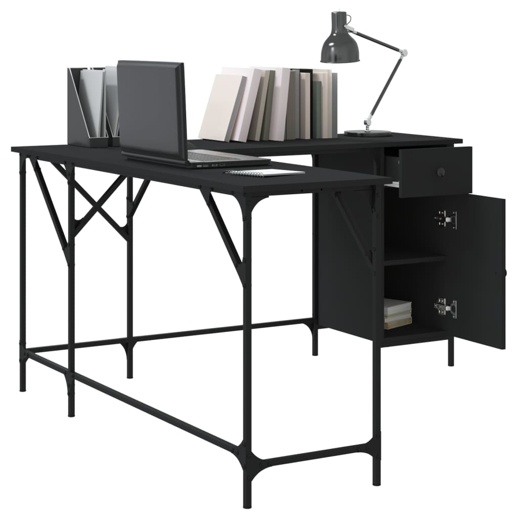 vidaXL Desk Storage L-shape Computer Study Table with Shelves Engineered Wood-7