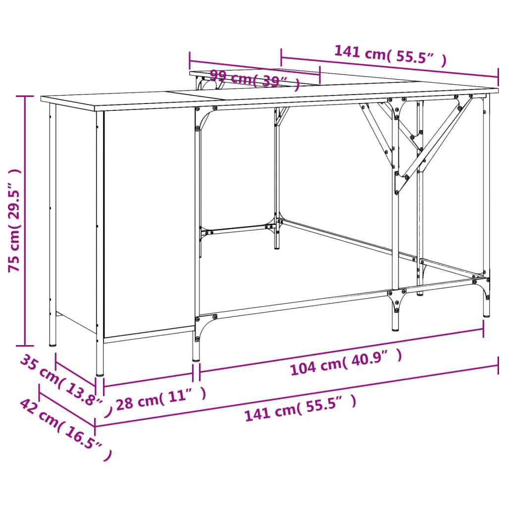 vidaXL Desk Storage L-shape Computer Study Table with Shelves Engineered Wood-19