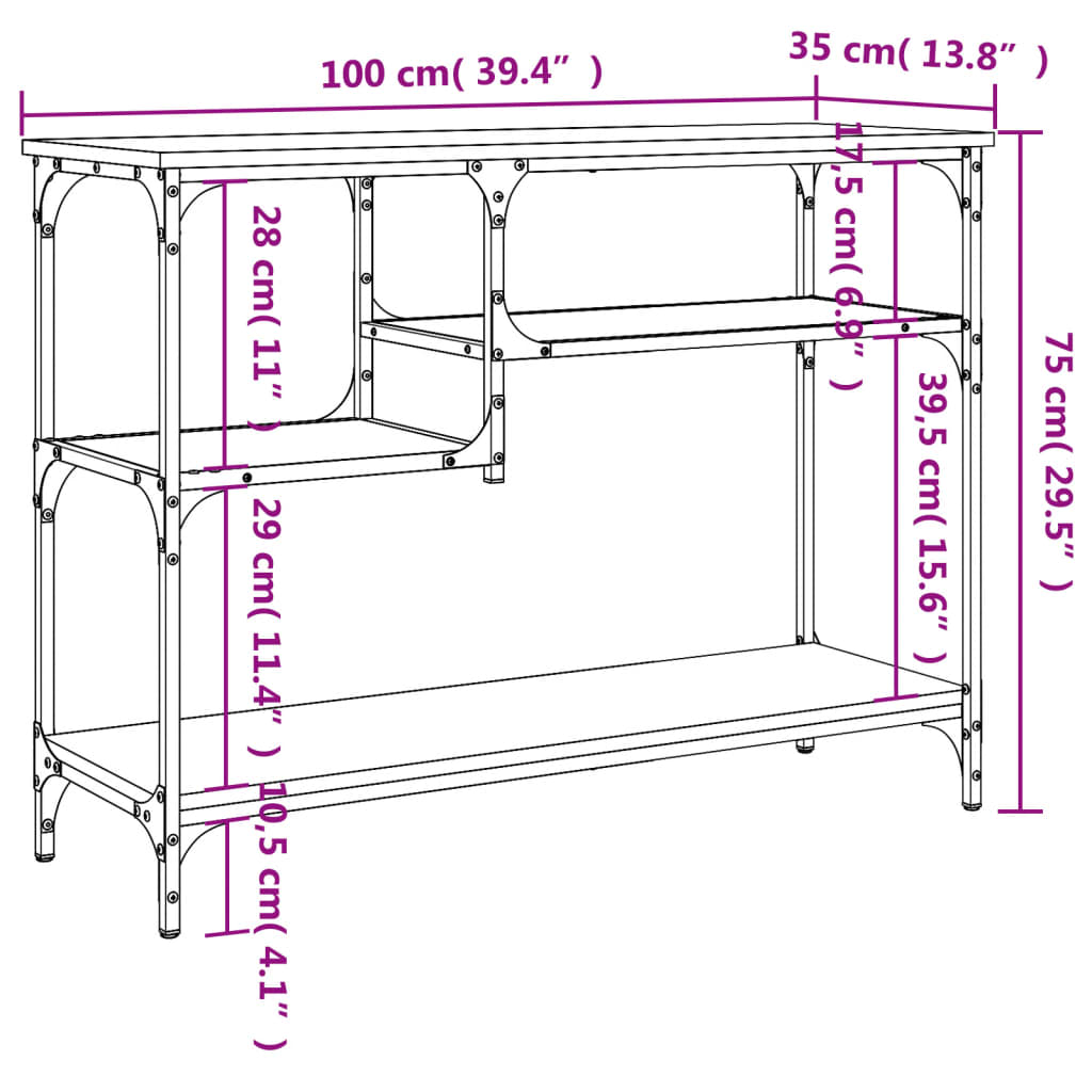 vidaXL Console Table with Shelves Black 39.4"x13.8"x29.5"-19