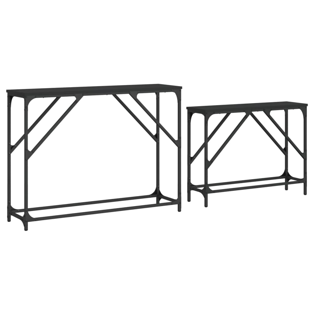 vidaXL Nesting Console Tables 2 pcs Black Engineered Wood-3