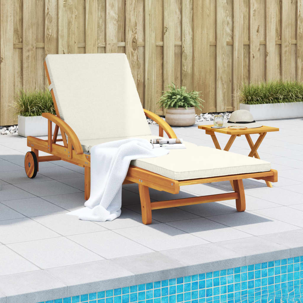 vidaXL Sun Lounger with Cushion and Table Solid Wood Acacia-1