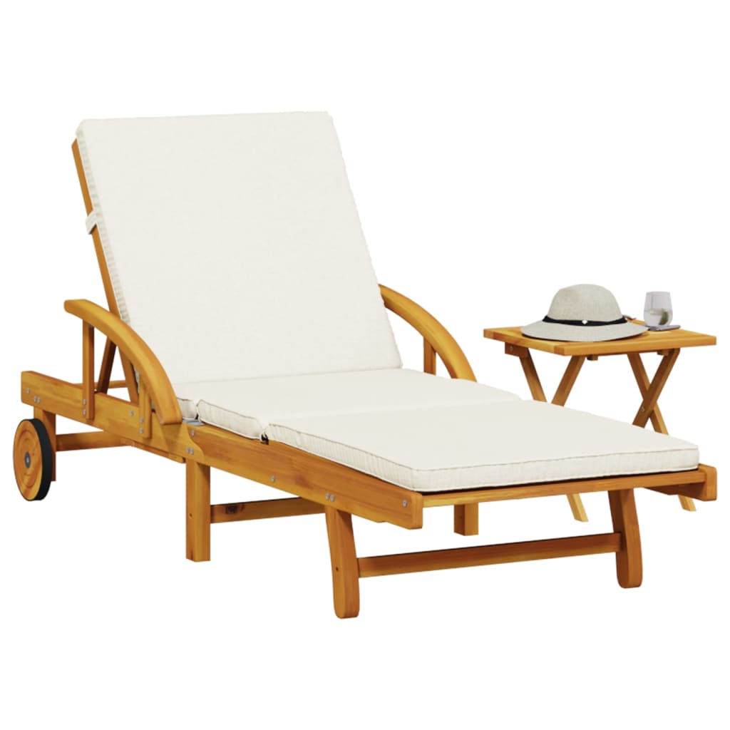 vidaXL Sun Lounger with Cushion and Table Solid Wood Acacia-0