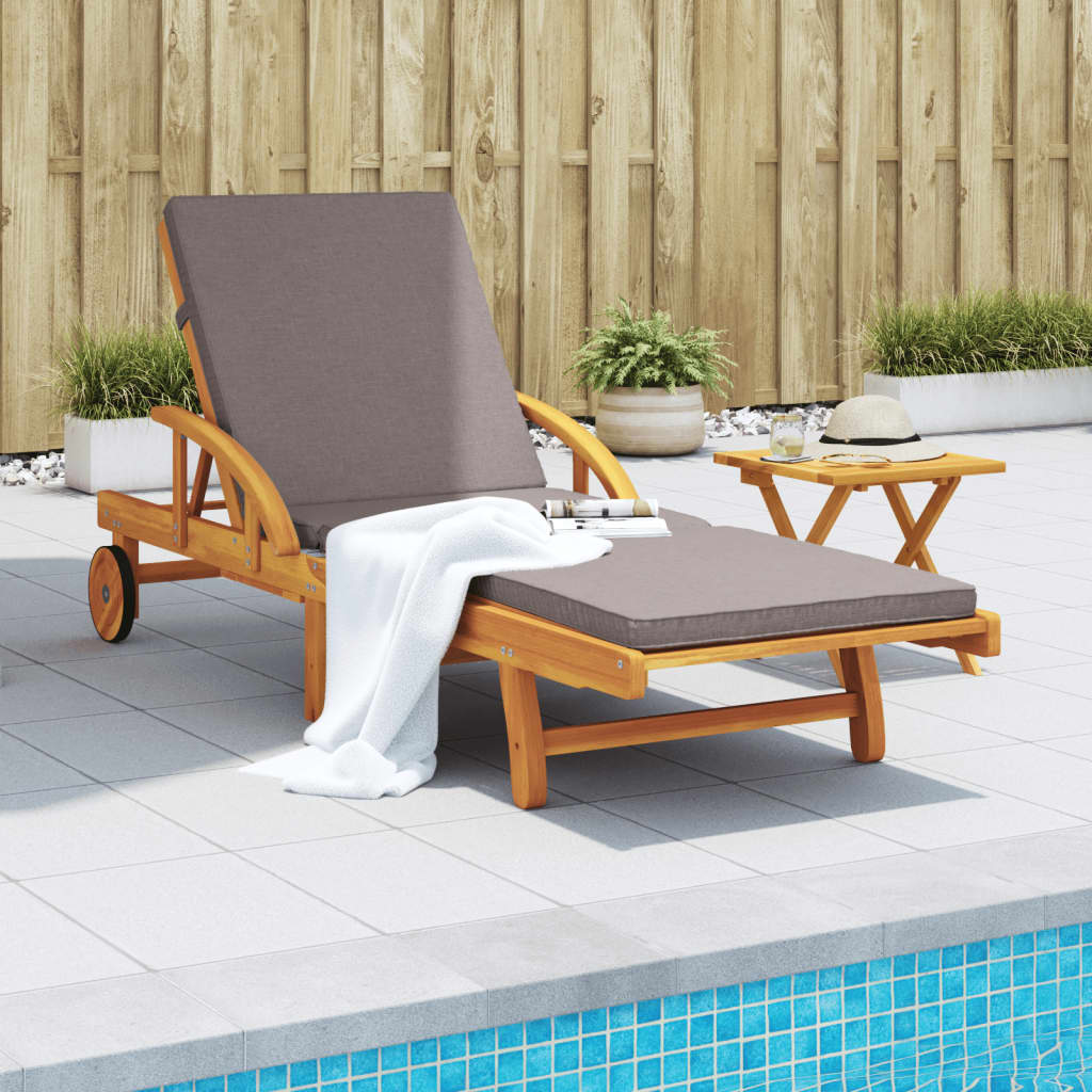 vidaXL Sun Lounger with Cushion and Table Solid Wood Acacia-1