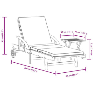 vidaXL Sun Lounger with Cushion and Table Solid Wood Acacia-8