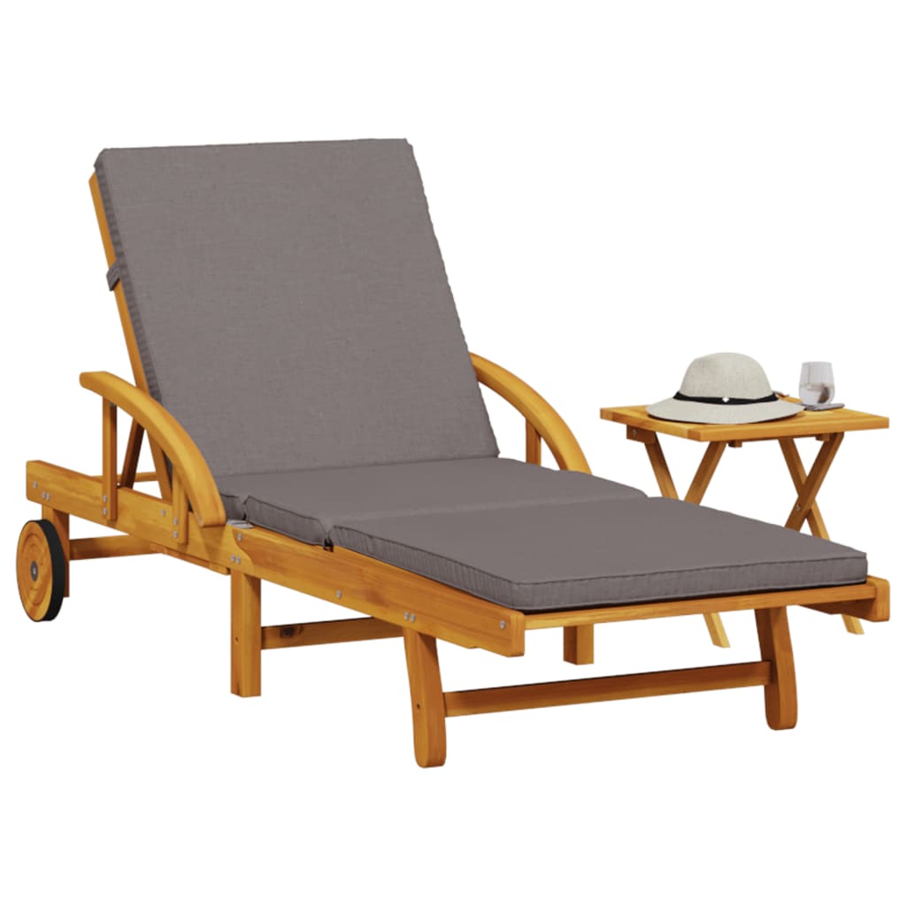 vidaXL Sun Lounger with Cushion and Table Solid Wood Acacia-0