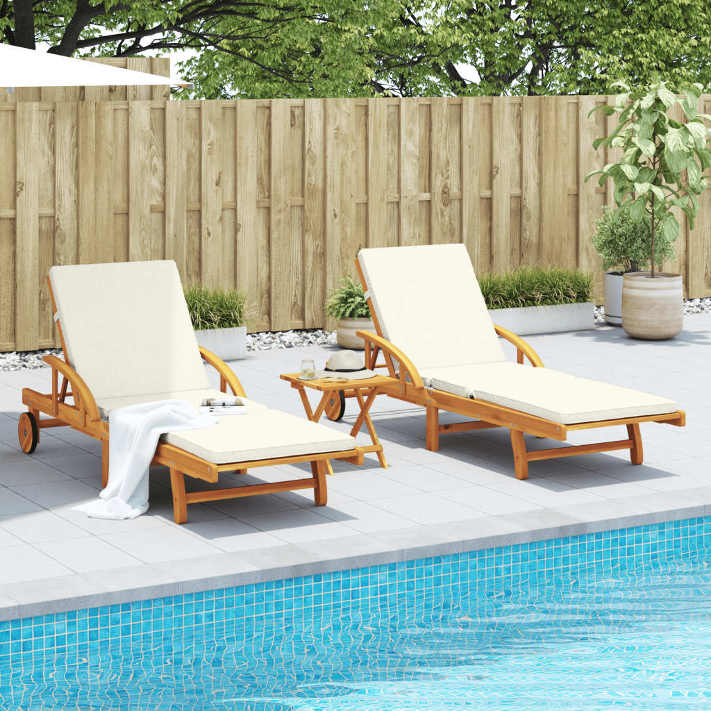 vidaXL Sun Loungers 2 pcs with Table Solid Wood Acacia-1